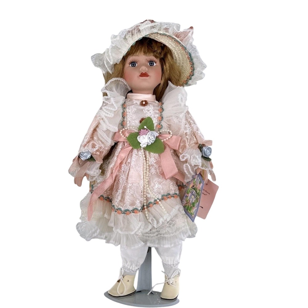 Cathay Collectible Porcelain‎ Doll Pink Dress Hat Stand  Decorative Display